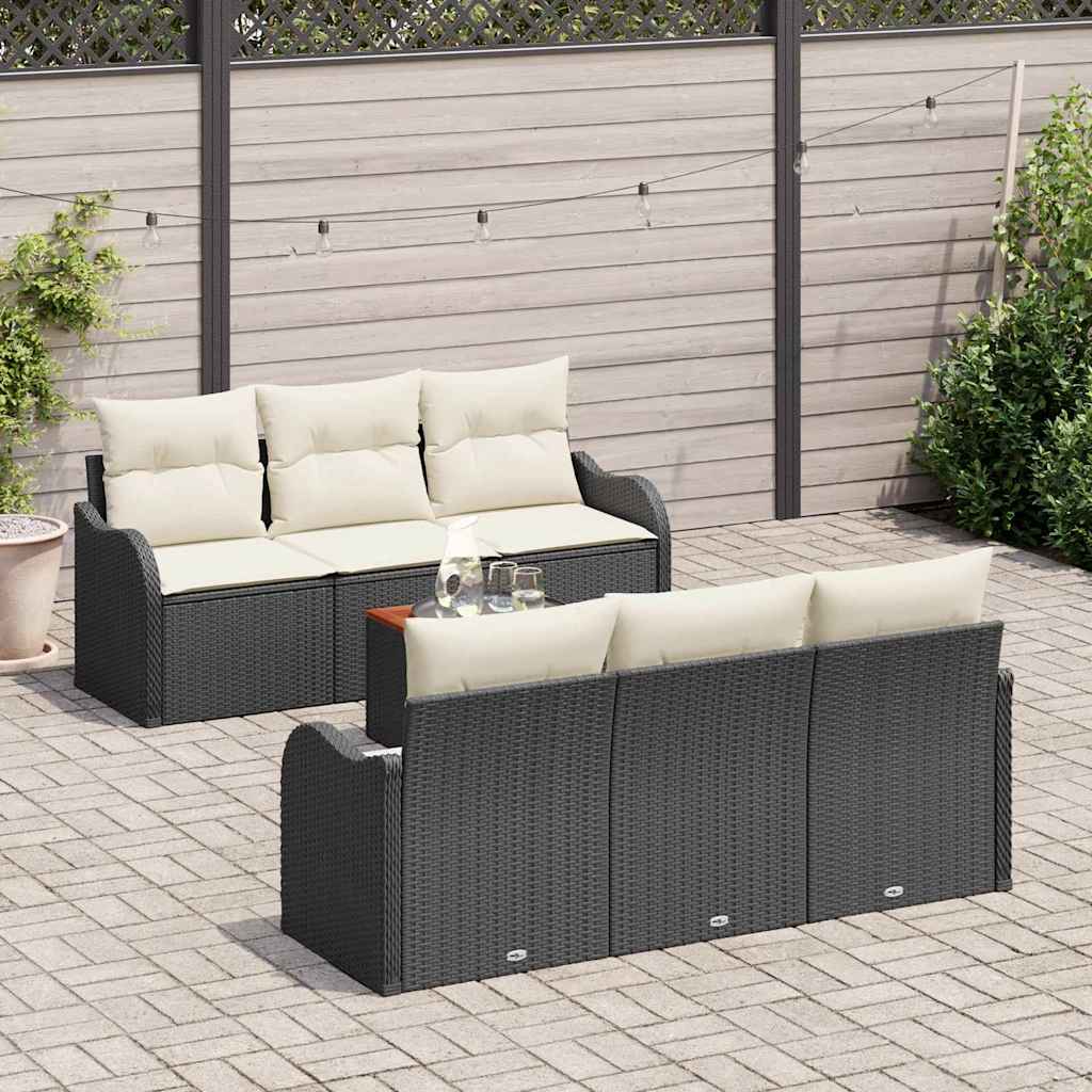 Set Divano da Giardino 7 pcs Nero e Crema polyrattan | homemem39