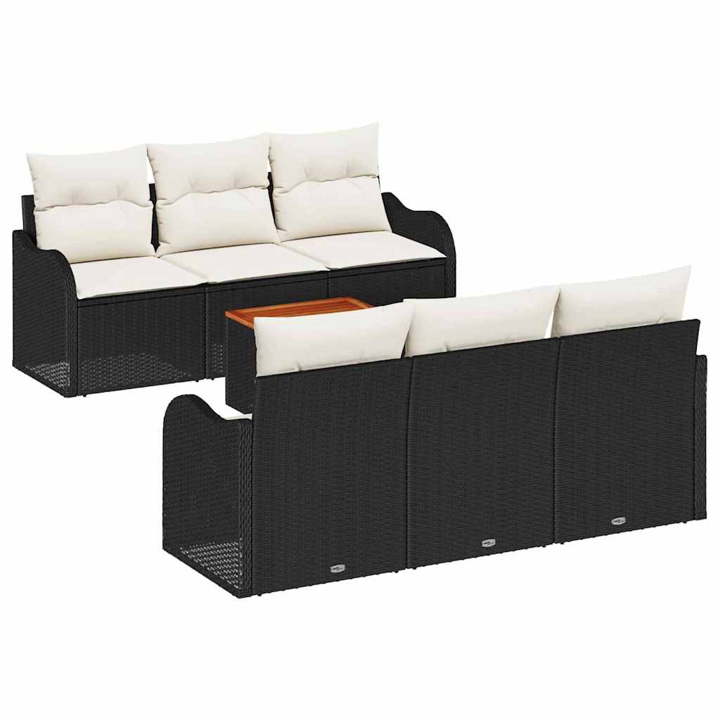 Set Divano da Giardino 7 pcs Nero e Crema polyrattan | homemem39