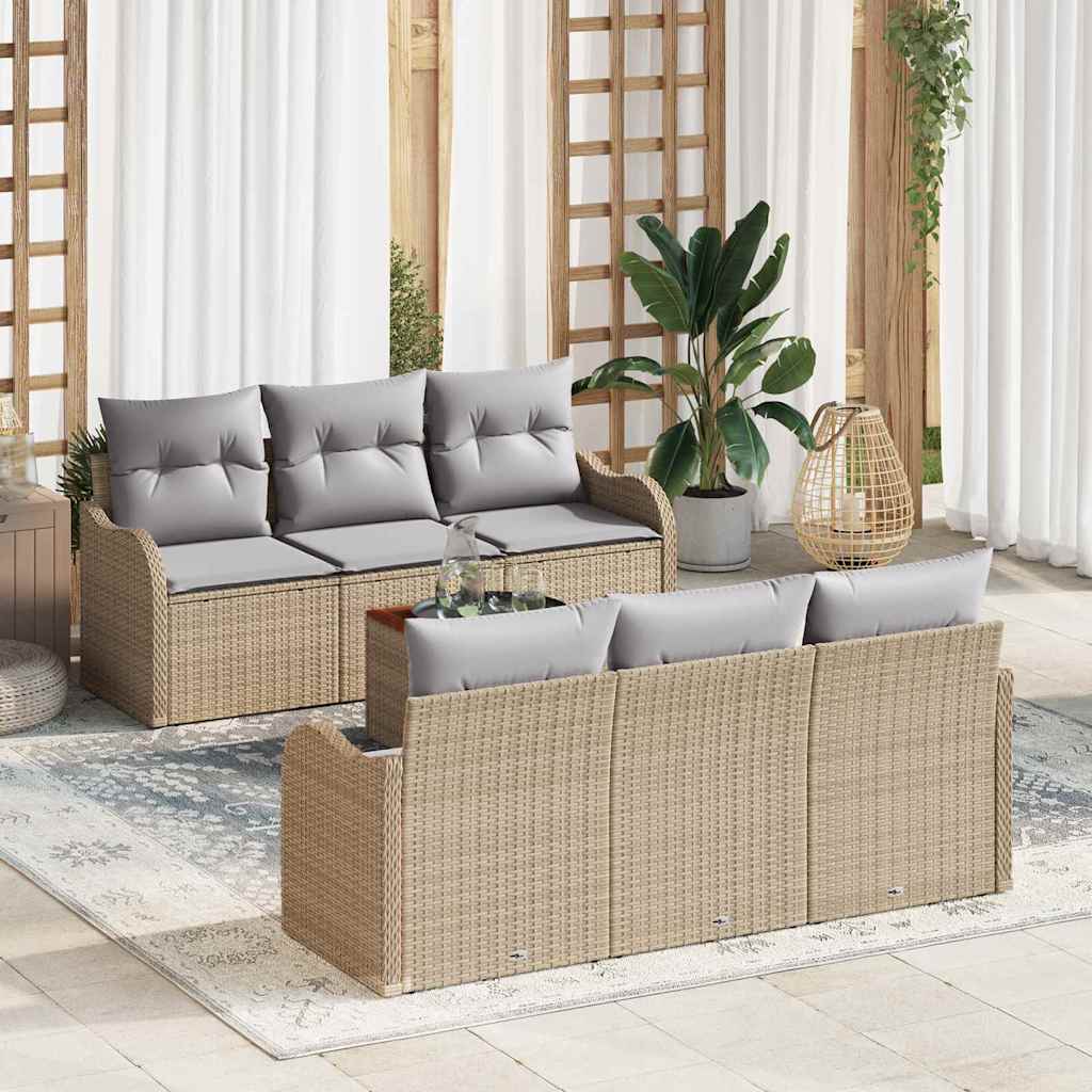 Set Divano da Giardino 7 pcs Beige e Grigio Chiaro polyrattan | homemem39