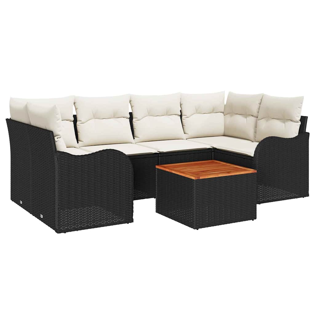 Set Divano da Giardino 7 pcs Nero e Crema polyrattan | homemem39