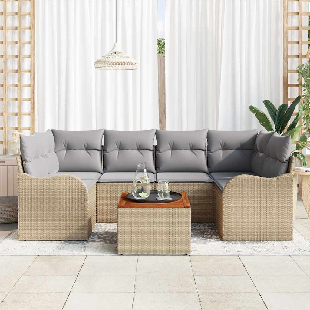 Set Divano da Giardino 7 pcs Beige e Grigio Chiaro polyrattan | homemem39