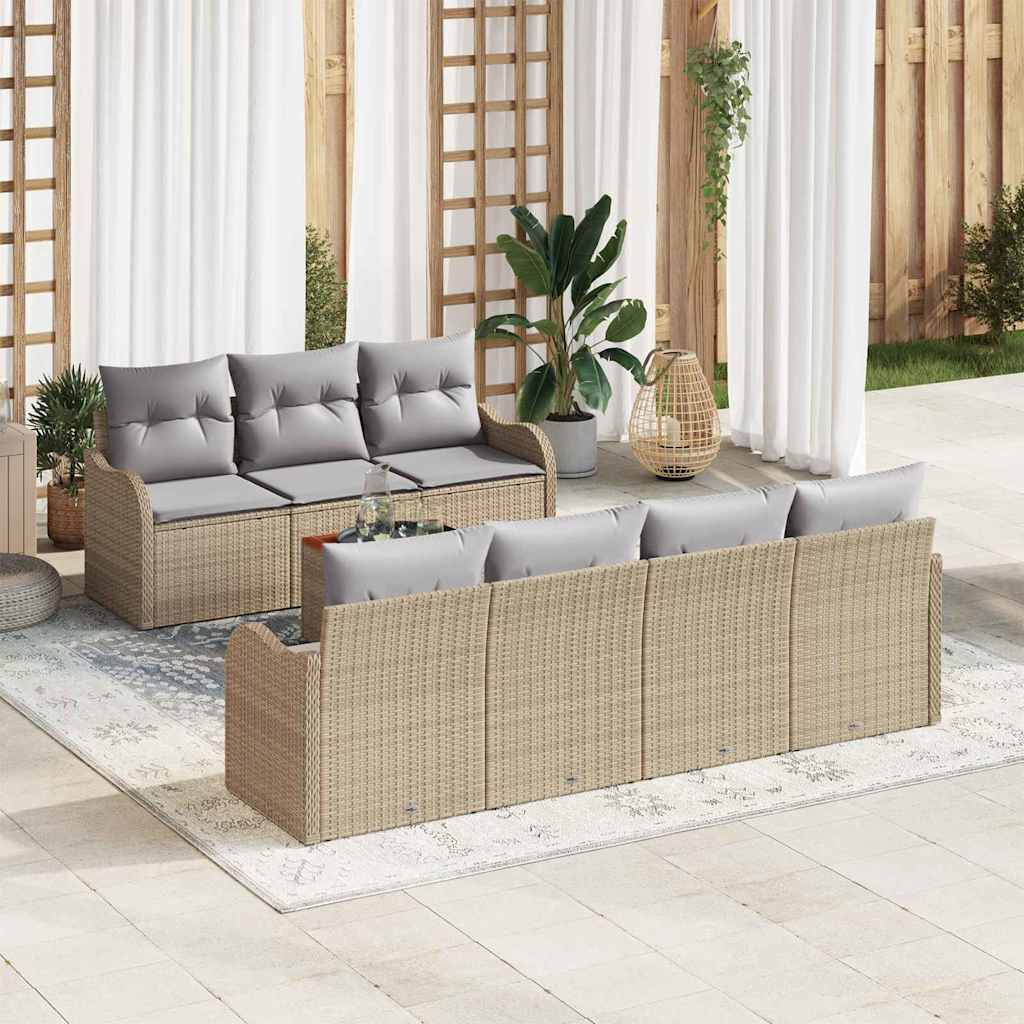 Set Divano da Giardino 8 pcs Beige e Grigio Chiaro polyrattan | homemem39