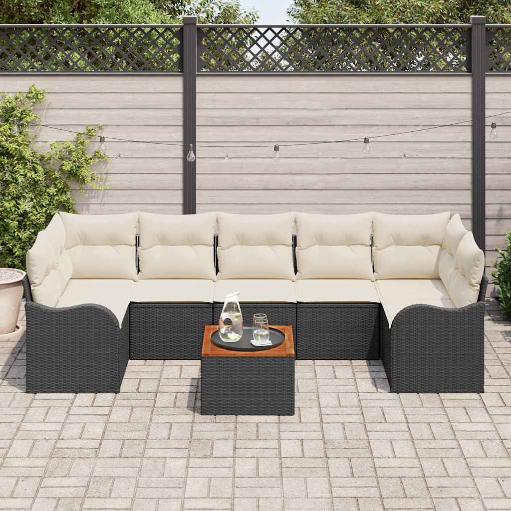 Set Divano da Giardino 8 pcs Nero e Crema polyrattan | homemem39