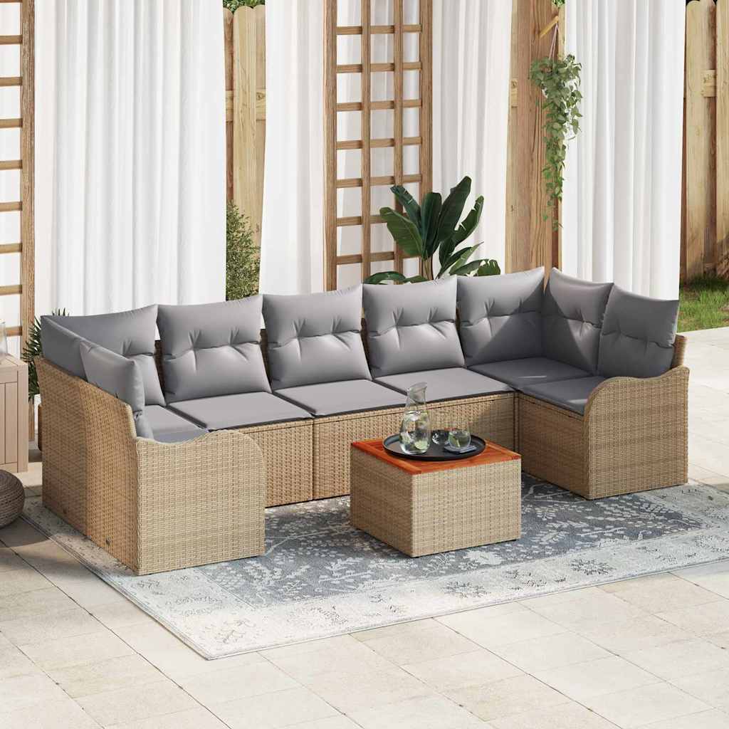 Set Divano da Giardino 8 pcs Beige e Grigio Chiaro polyrattan | homemem39