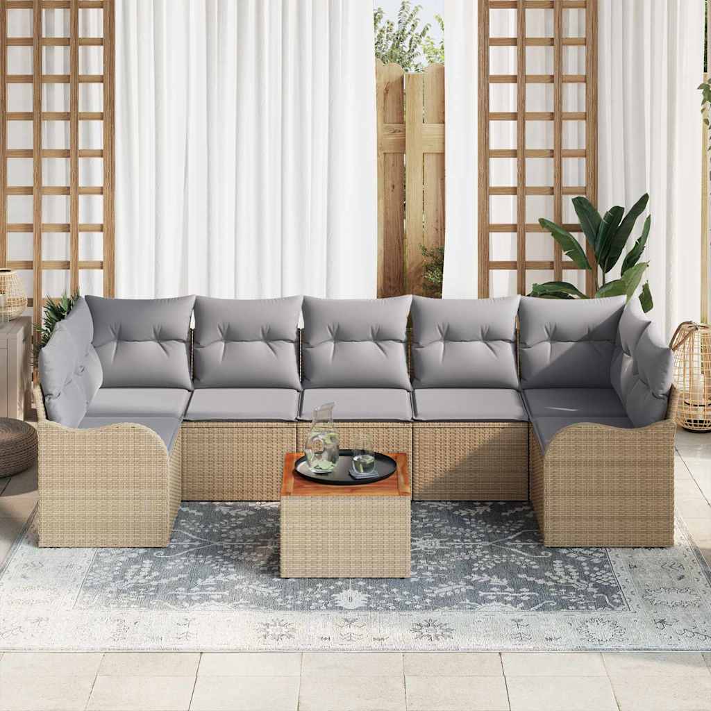 Set Divano da Giardino 8 pcs Beige e Grigio Chiaro polyrattan | homemem39