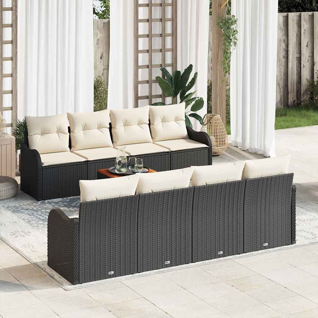 Set Divano da Giardino 9 pcs Nero e Crema polyrattan | homemem39