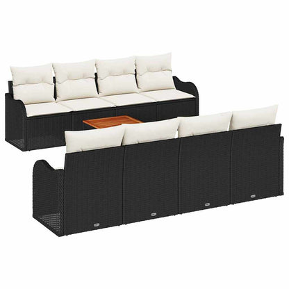 Set Divano da Giardino 9 pcs Nero e Crema polyrattan | homemem39