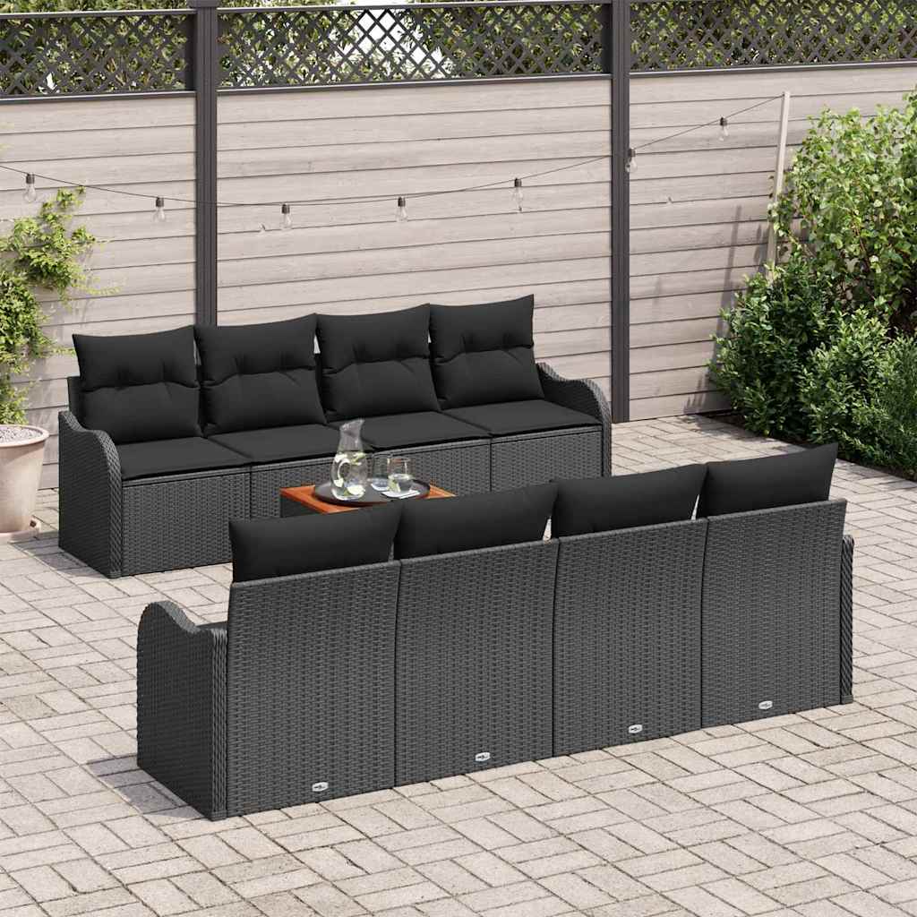 Set Divano da Giardino con archiviazione 9 pcs Nero polyrattan | homemem39