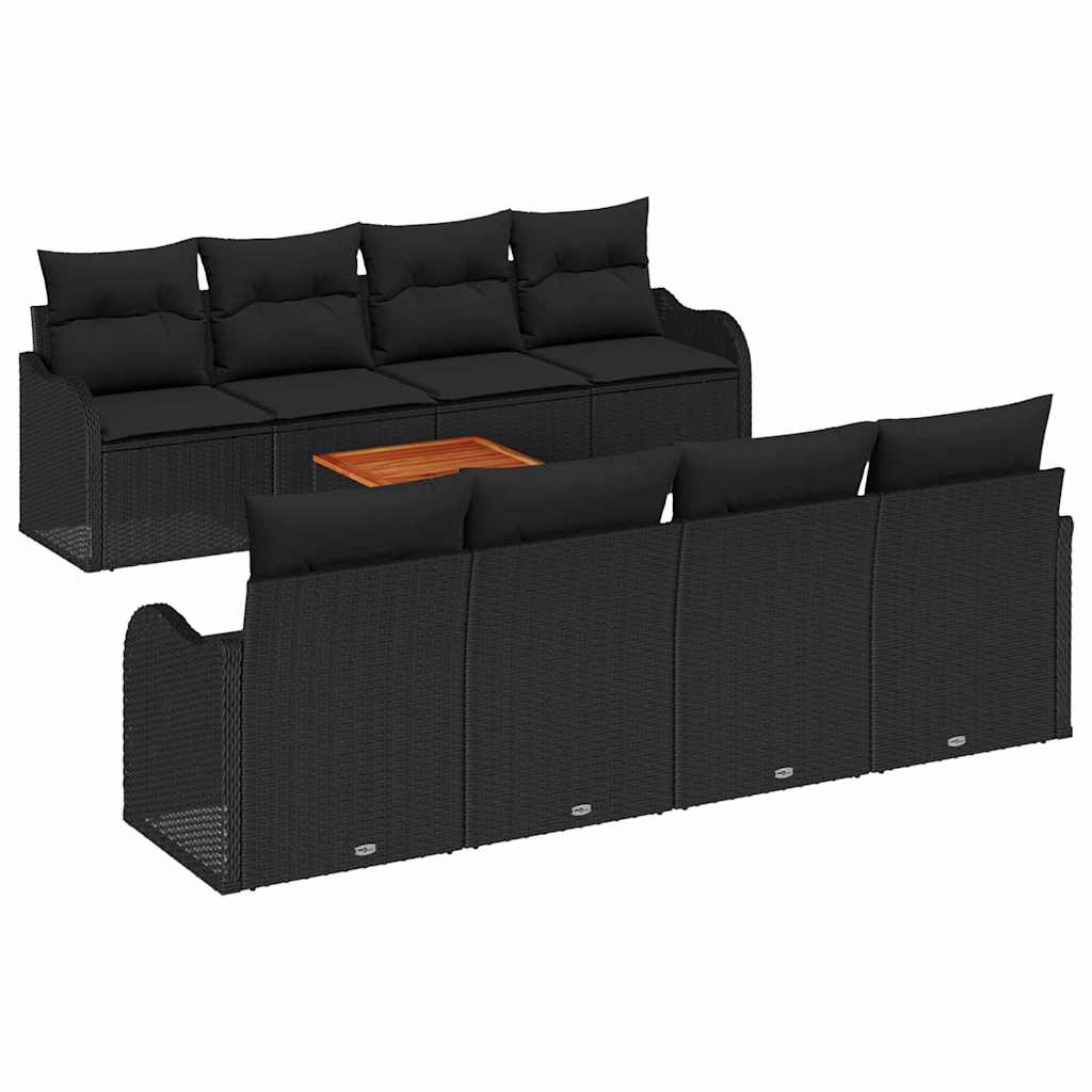 Set Divano da Giardino con archiviazione 9 pcs Nero polyrattan | homemem39