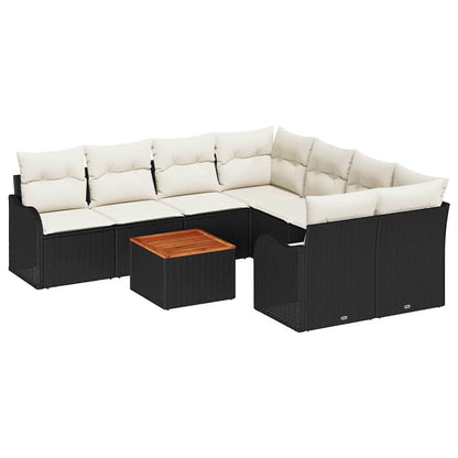 Set Divano da Giardino 9 pcs Nero e Crema polyrattan | homemem39