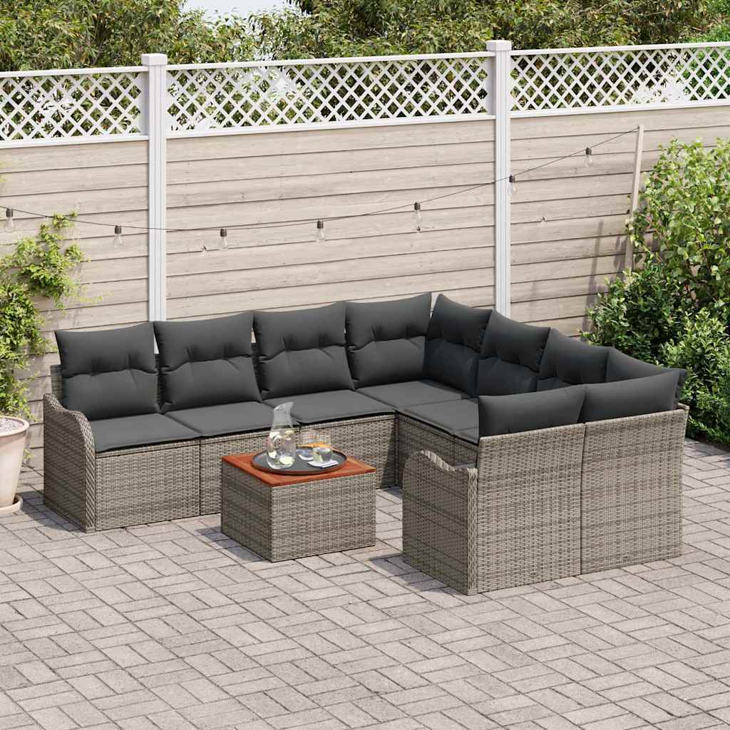 Set Divano da Giardino 9 pcs Grigio polyrattan | homemem39