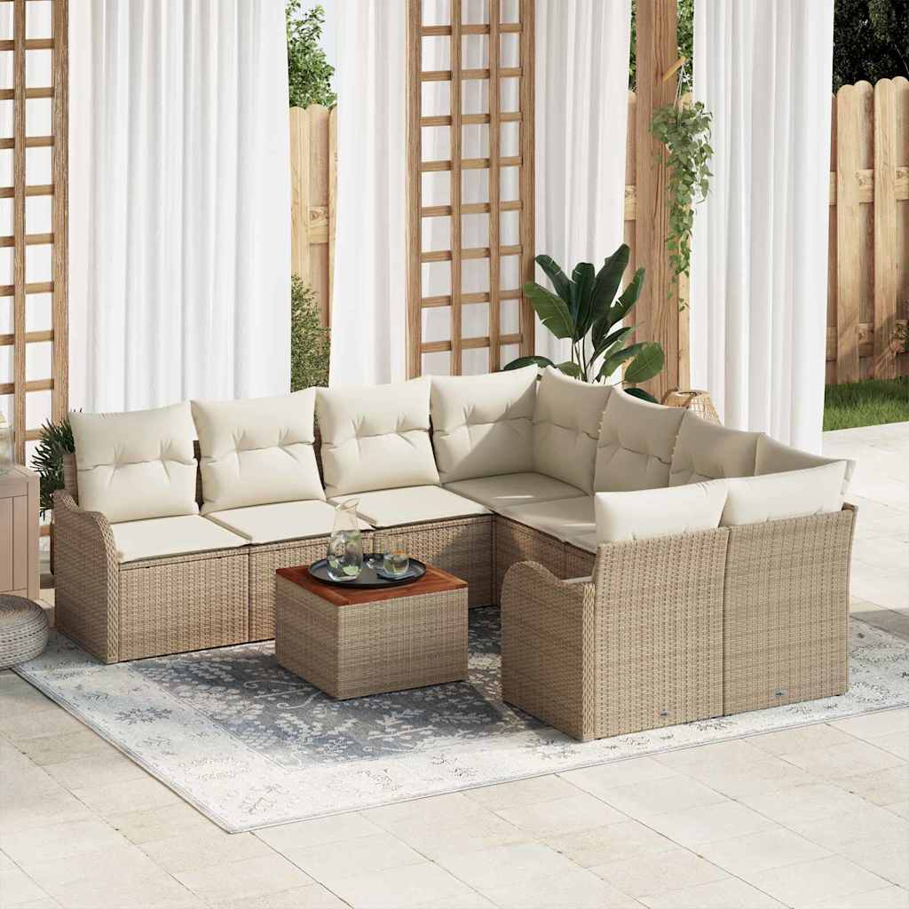 Set Divano da Giardino 9 pcs Beige e Crema polyrattan | homemem39