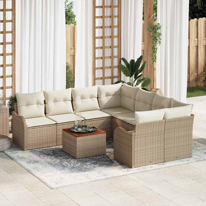 Set Divano da Giardino 9 pcs Beige e Crema polyrattan | homemem39