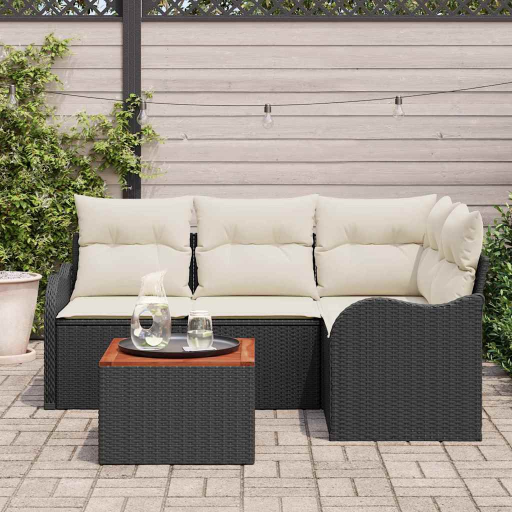 Set Divano da Giardino 5 pcs Nero e Crema polyrattan | homemem39