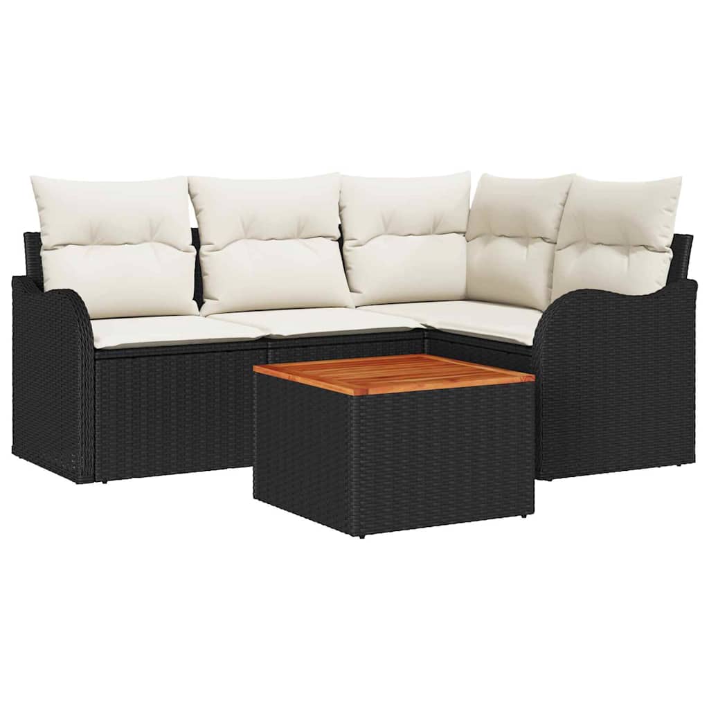 Set Divano da Giardino 5 pcs Nero e Crema polyrattan | homemem39
