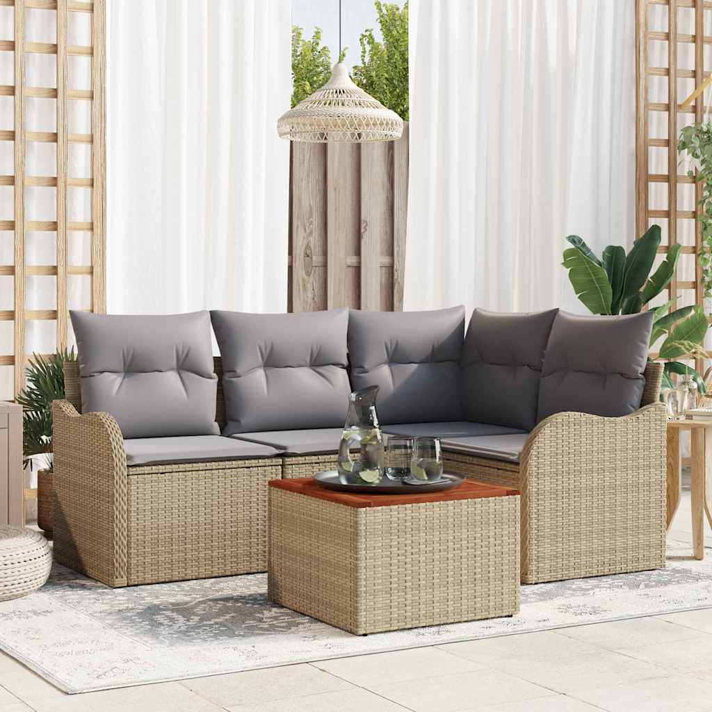 Set Divano da Giardino 5 pcs Beige e Grigio Chiaro polyrattan | homemem39