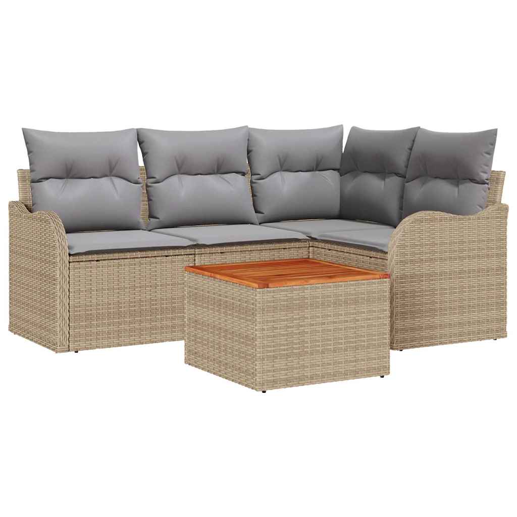 Set Divano da Giardino 5 pcs Beige e Grigio Chiaro polyrattan | homemem39