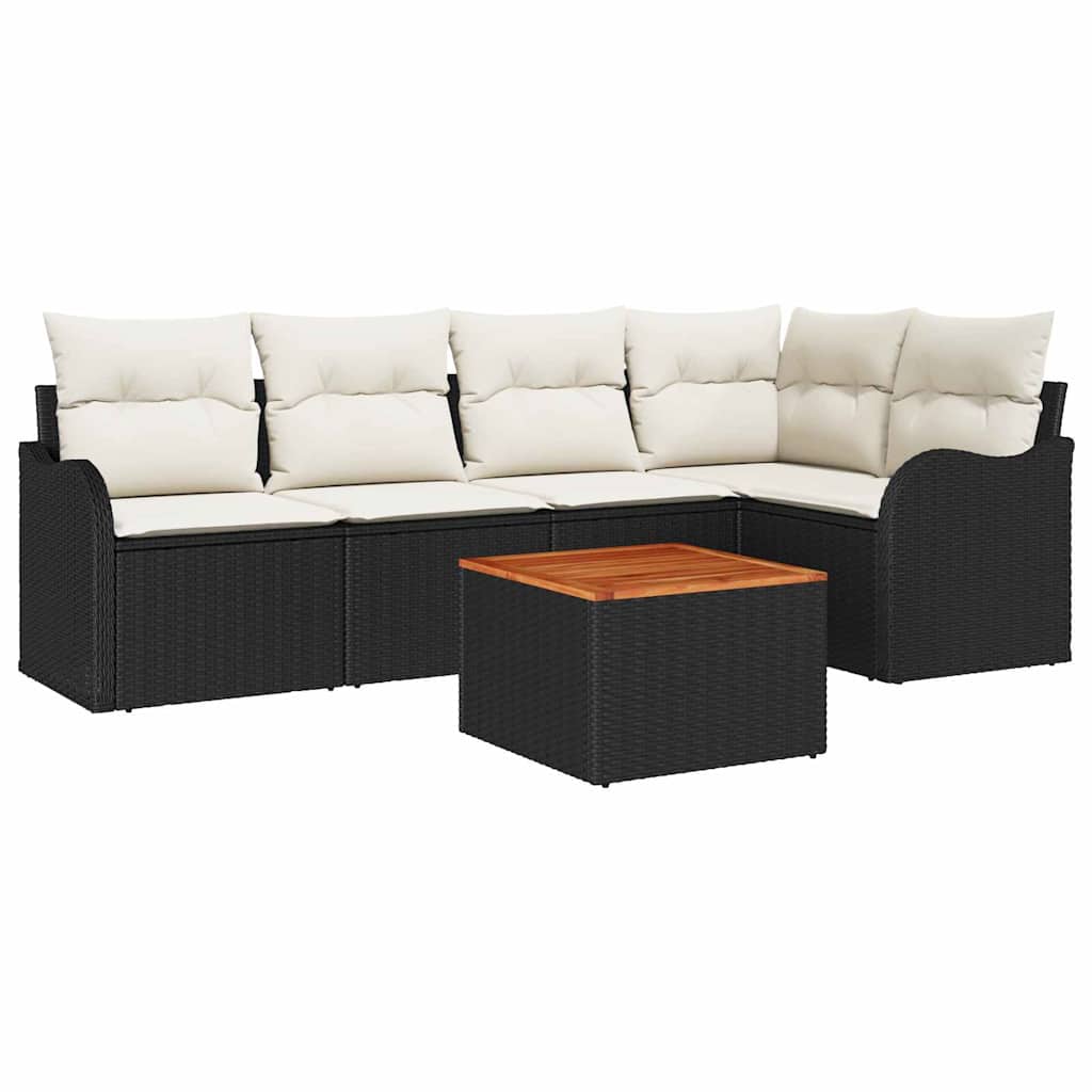 Set Divano da Giardino 6 pcs Nero e Crema polyrattan | homemem39