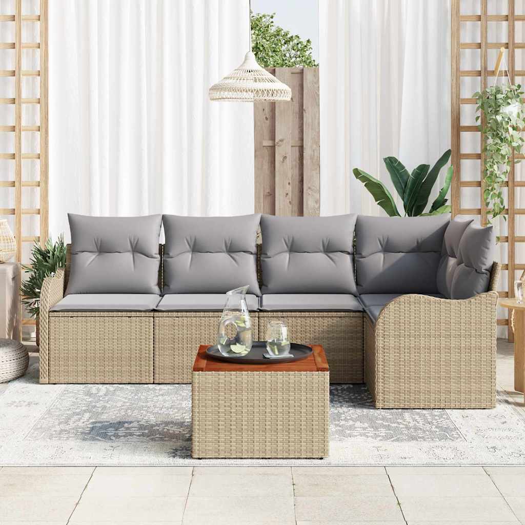 Set Divano da Giardino 6 pcs Beige e Grigio Chiaro polyrattan | homemem39
