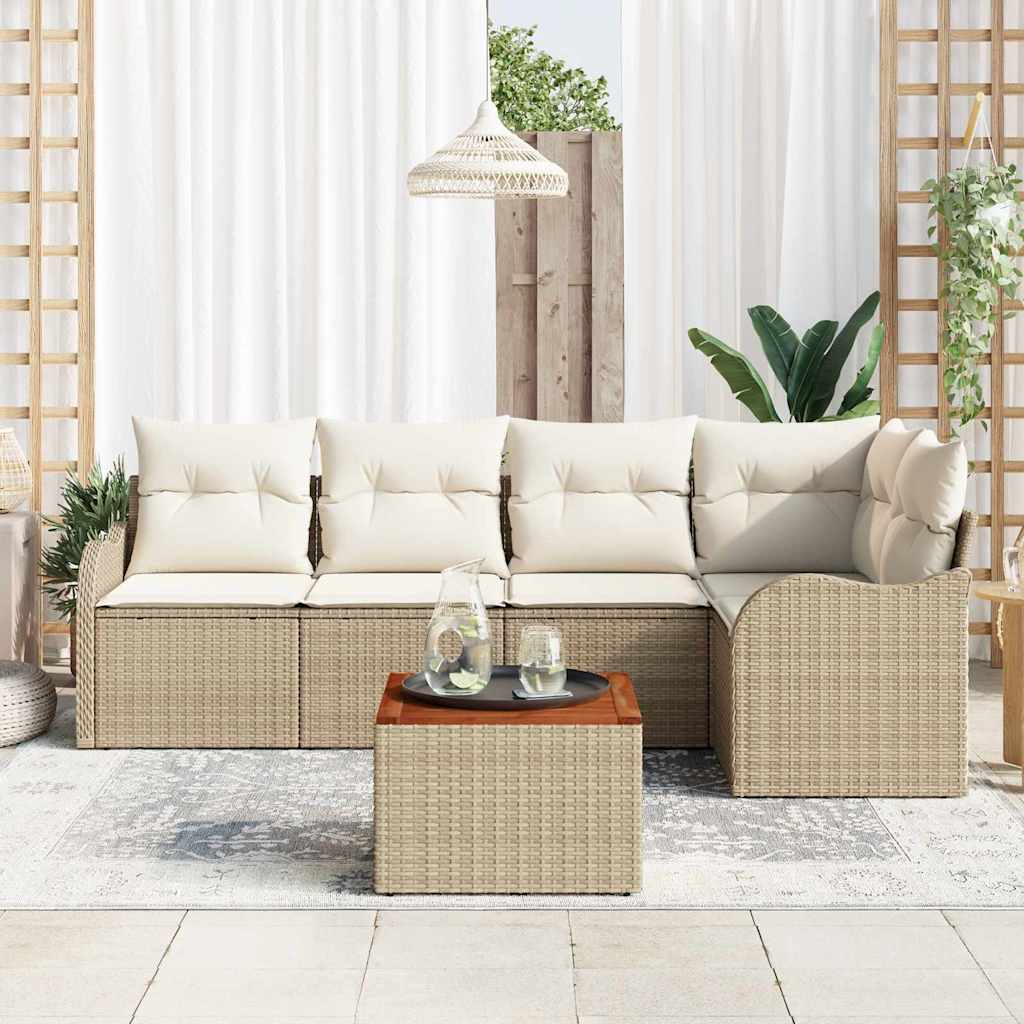 Set Divano da Giardino 6 pcs Beige e Crema polyrattan | homemem39