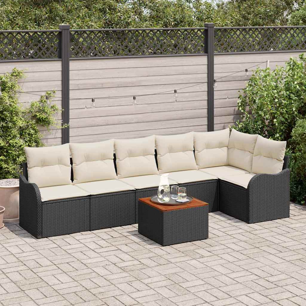Set Divano da Giardino 7 pcs Nero e Crema polyrattan | homemem39