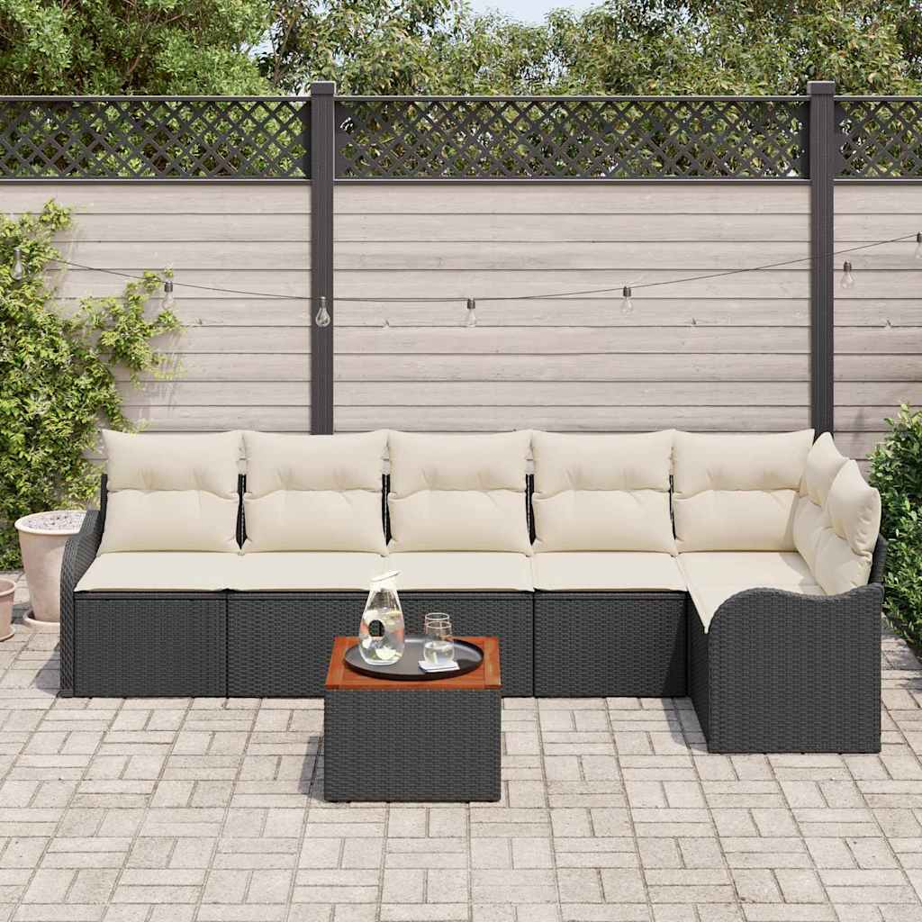 Set Divano da Giardino 7 pcs Nero e Crema polyrattan | homemem39