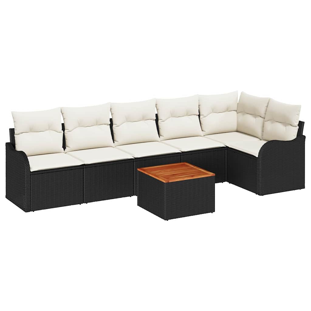 Set Divano da Giardino 7 pcs Nero e Crema polyrattan | homemem39
