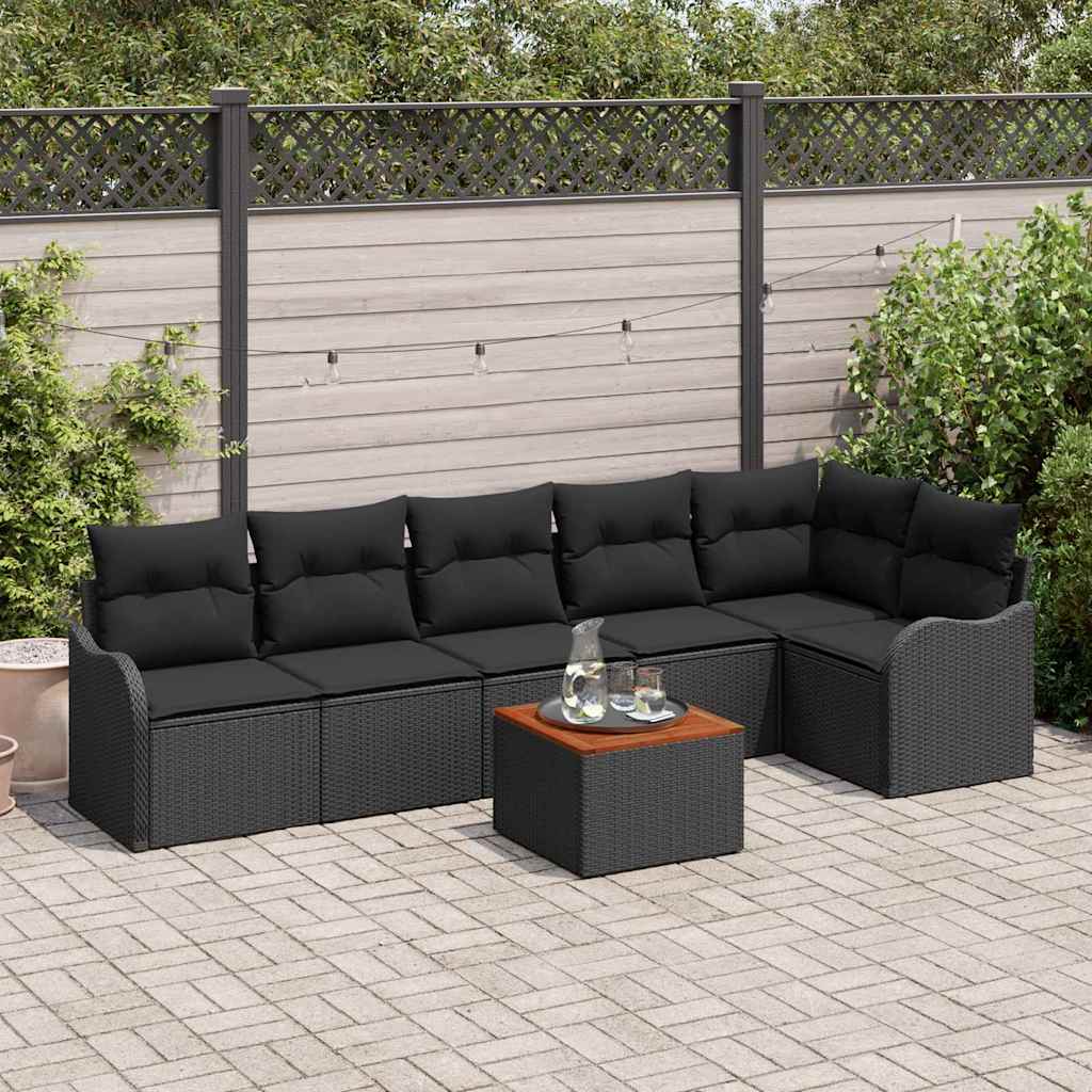 Set Divano da Giardino con archiviazione 7 pcs Nero polyrattan | homemem39