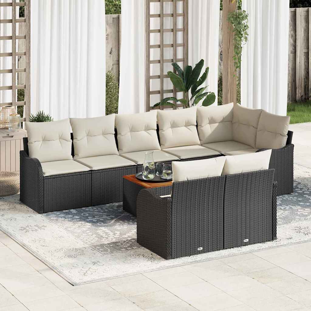 Set Divano da Giardino 9 pcs Nero e Crema polyrattan | homemem39