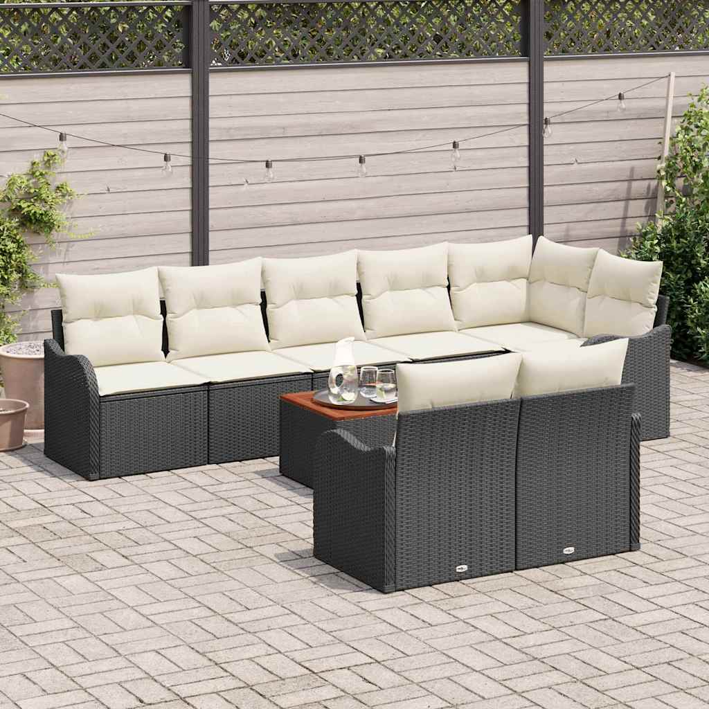 Set Divano da Giardino 9 pcs Nero e Crema polyrattan | homemem39