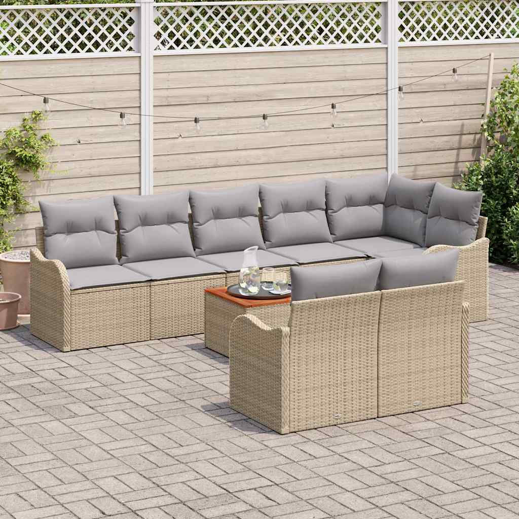 Set Divano da Giardino 9 pcs Beige e Grigio Chiaro polyrattan | homemem39