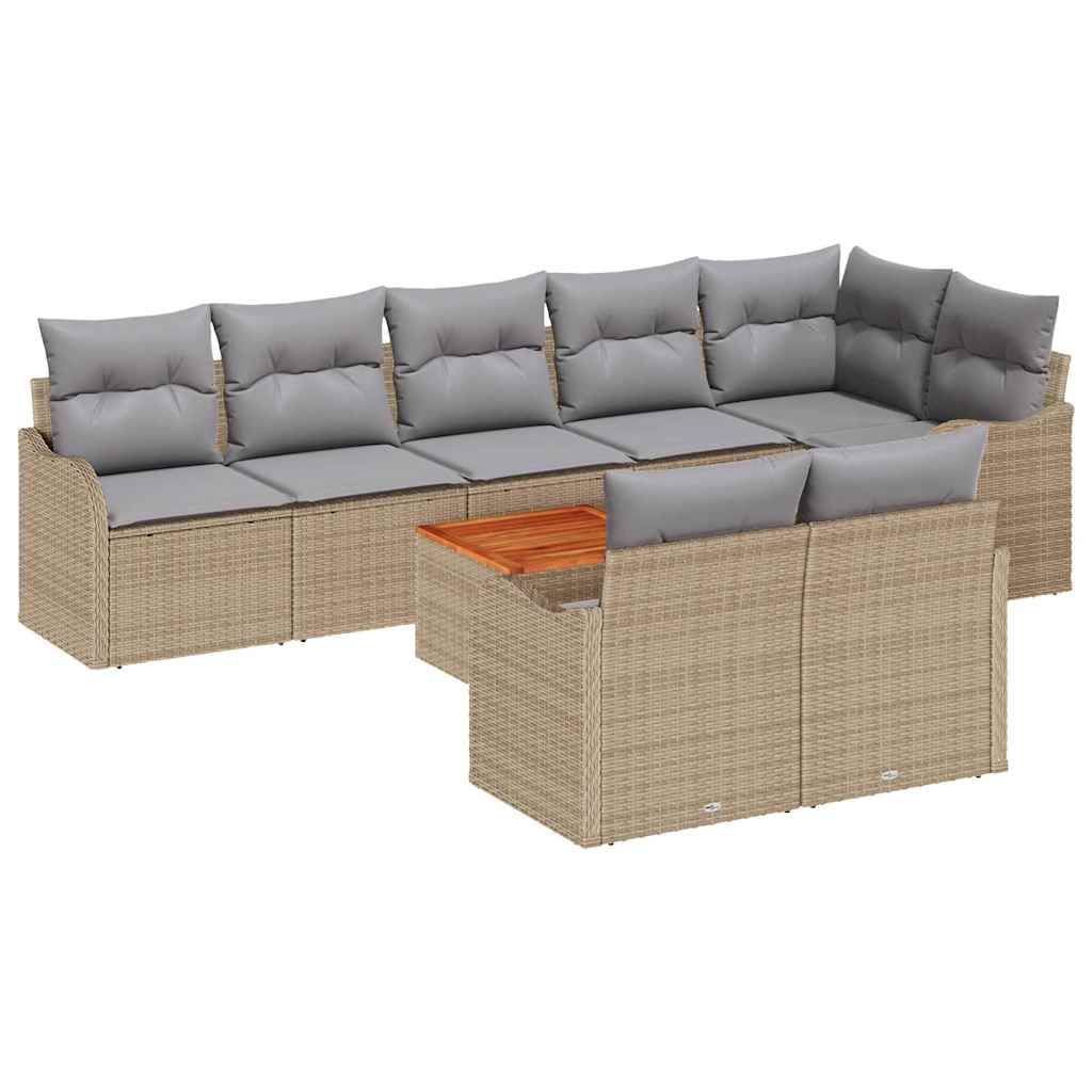 Set Divano da Giardino 9 pcs Beige e Grigio Chiaro polyrattan | homemem39