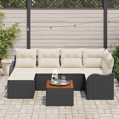 Set Divano da Giardino 7 pcs Nero e Crema polyrattan | homemem39