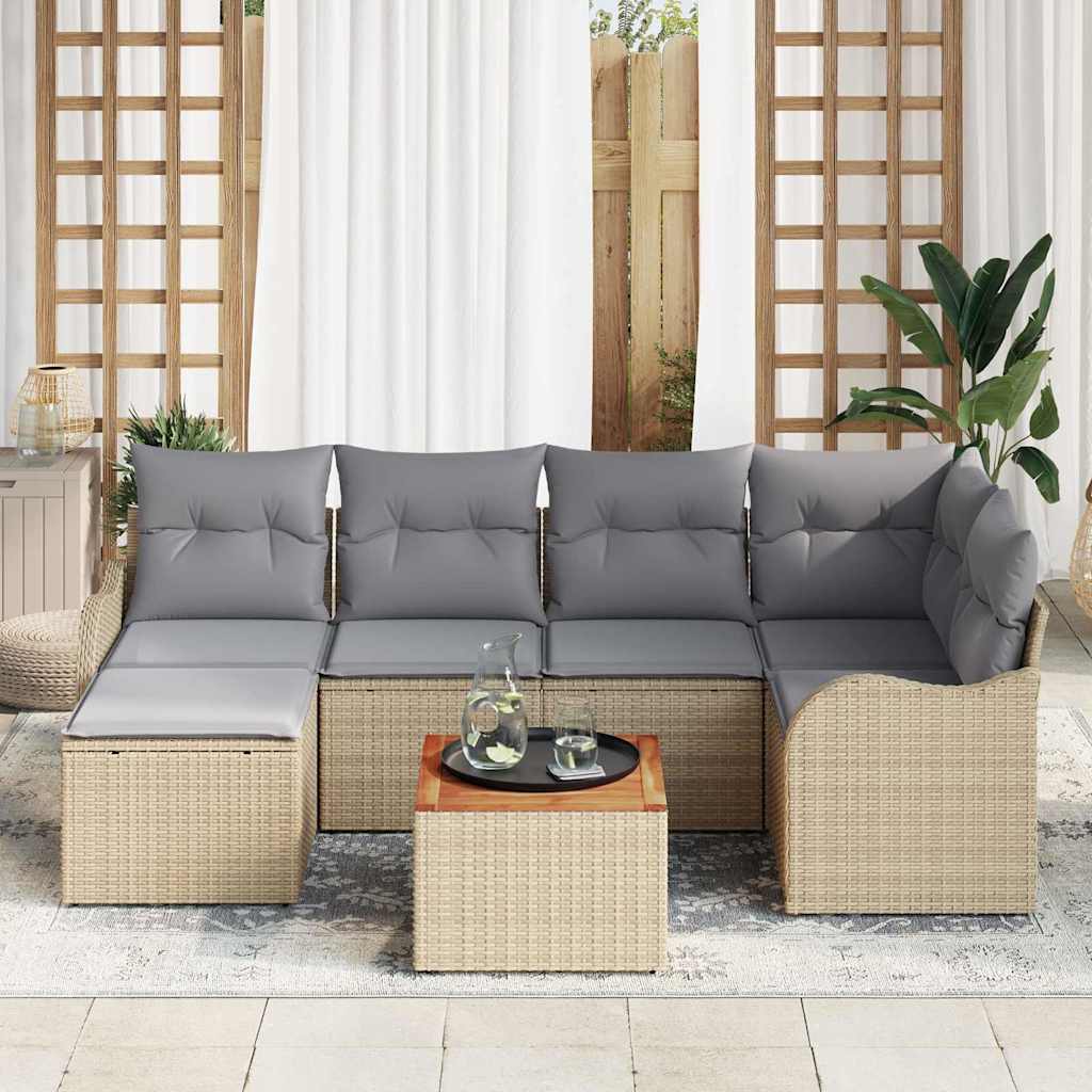 Set Divano da Giardino 7 pcs Beige e Grigio Chiaro polyrattan | homemem39
