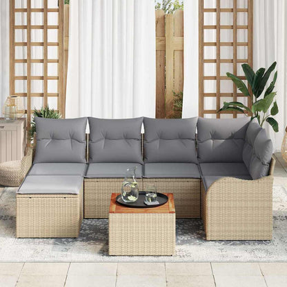 Set Divano da Giardino 7 pcs Beige e Grigio Chiaro polyrattan | homemem39