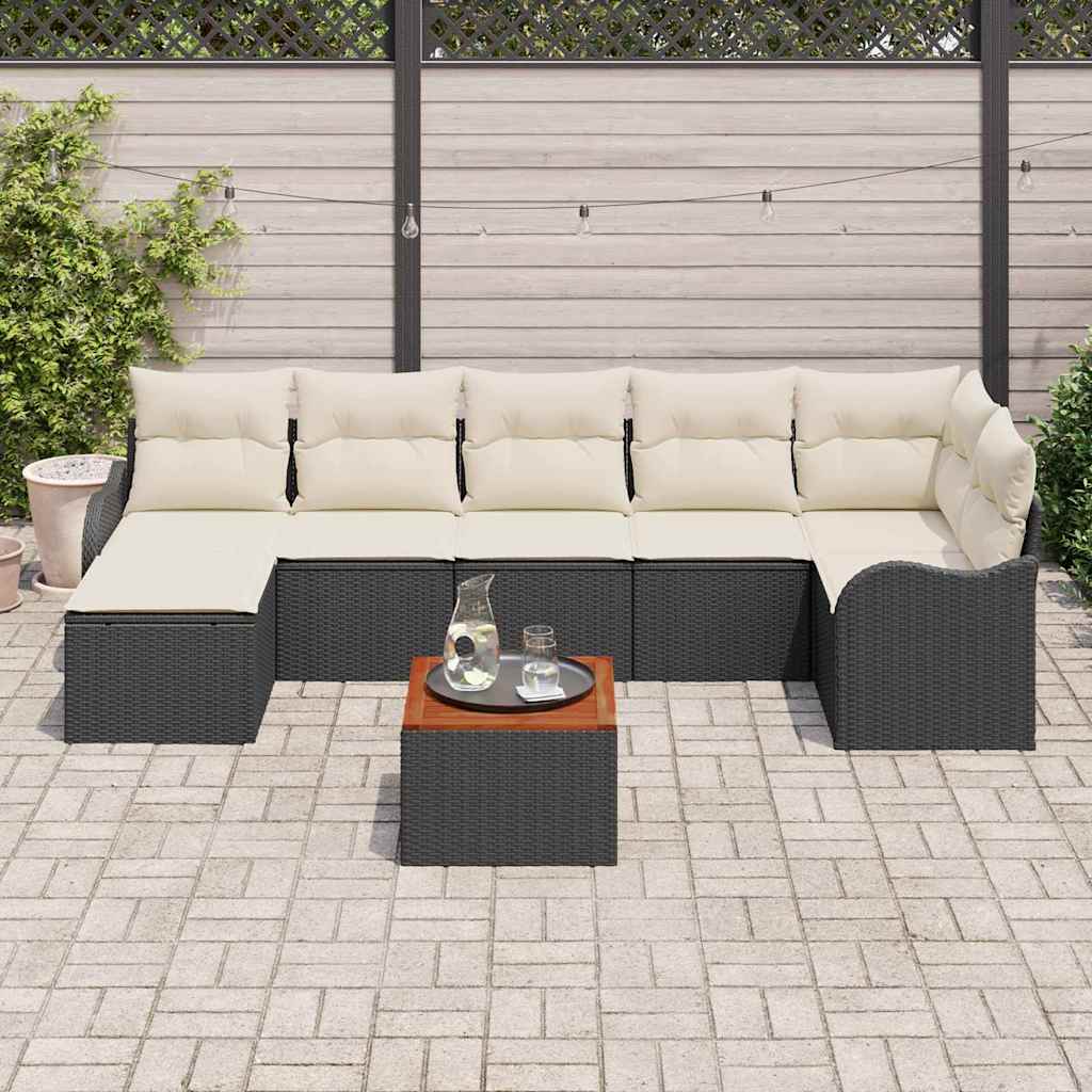 Set Divano da Giardino 8 pcs Nero e Crema polyrattan | homemem39