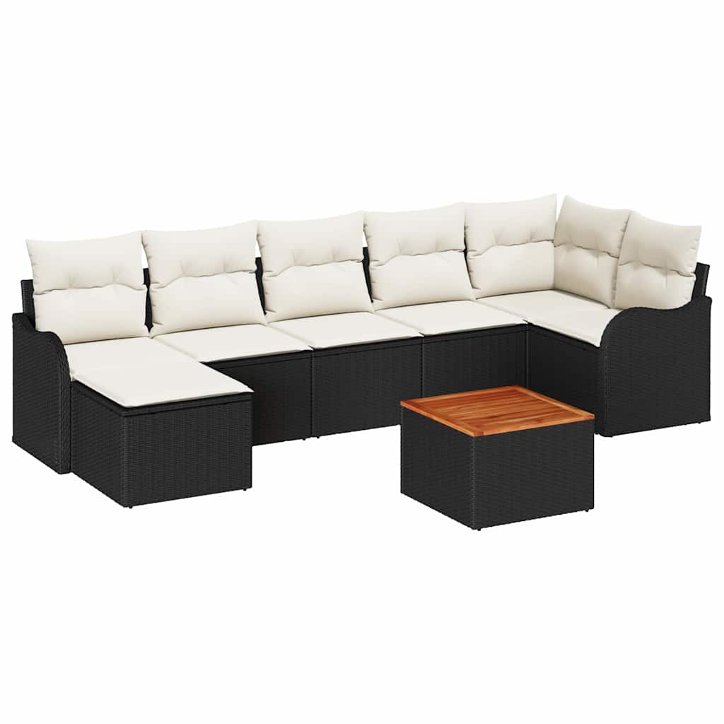 Set Divano da Giardino 8 pcs Nero e Crema polyrattan | homemem39