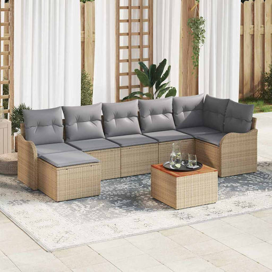 Set Divano da Giardino 8 pcs Beige e Grigio Chiaro polyrattan