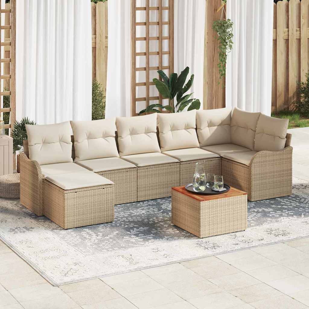 Set Divano da Giardino 8 pcs Beige e Crema polyrattan | homemem39