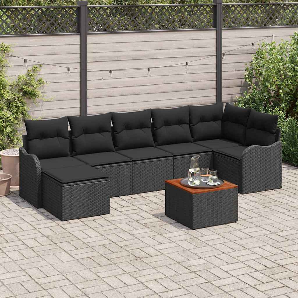 Set Divano da Giardino con archiviazione 8 pcs Nero polyrattan | homemem39