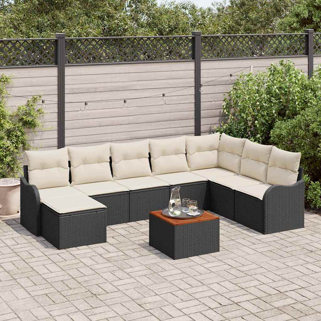 Set Divano da Giardino 9 pcs Nero e Crema polyrattan | homemem39