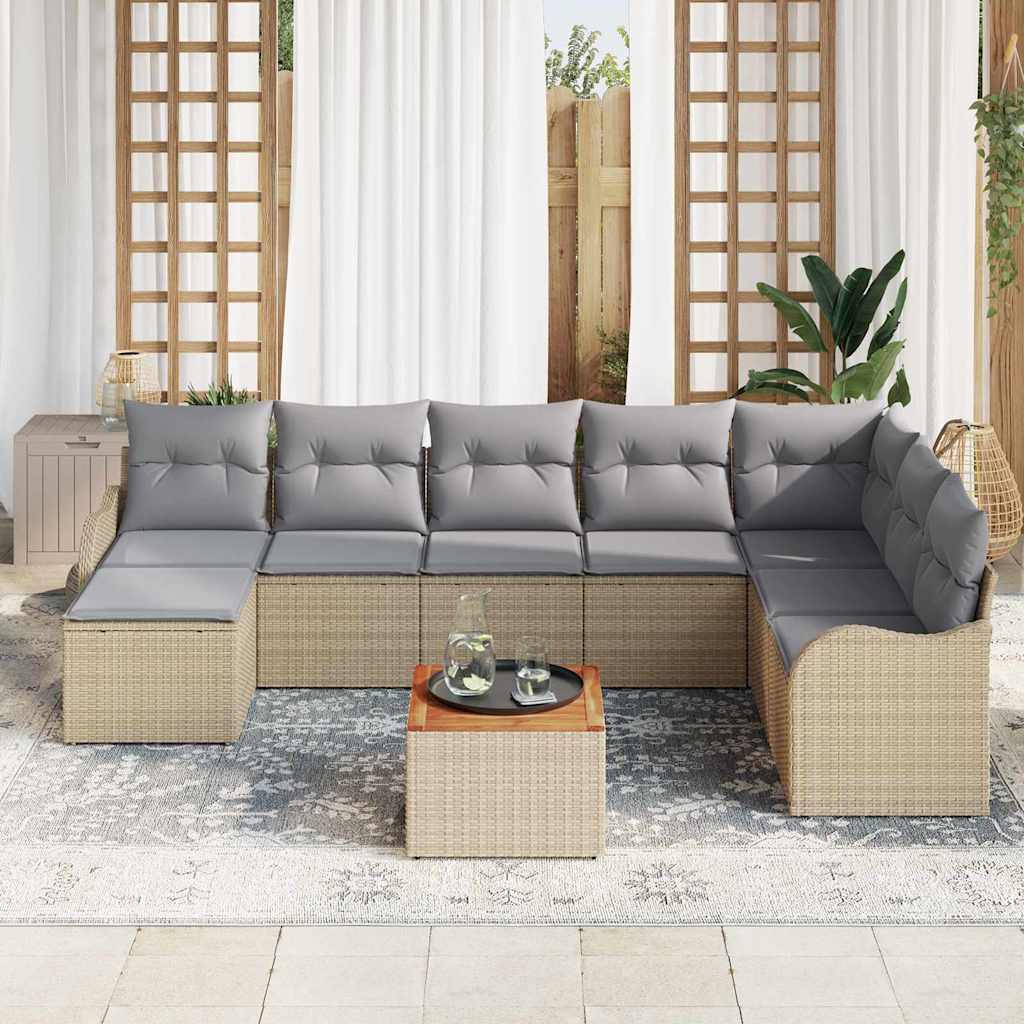 Set Divano da Giardino 9 pcs Beige e Grigio Chiaro polyrattan | homemem39