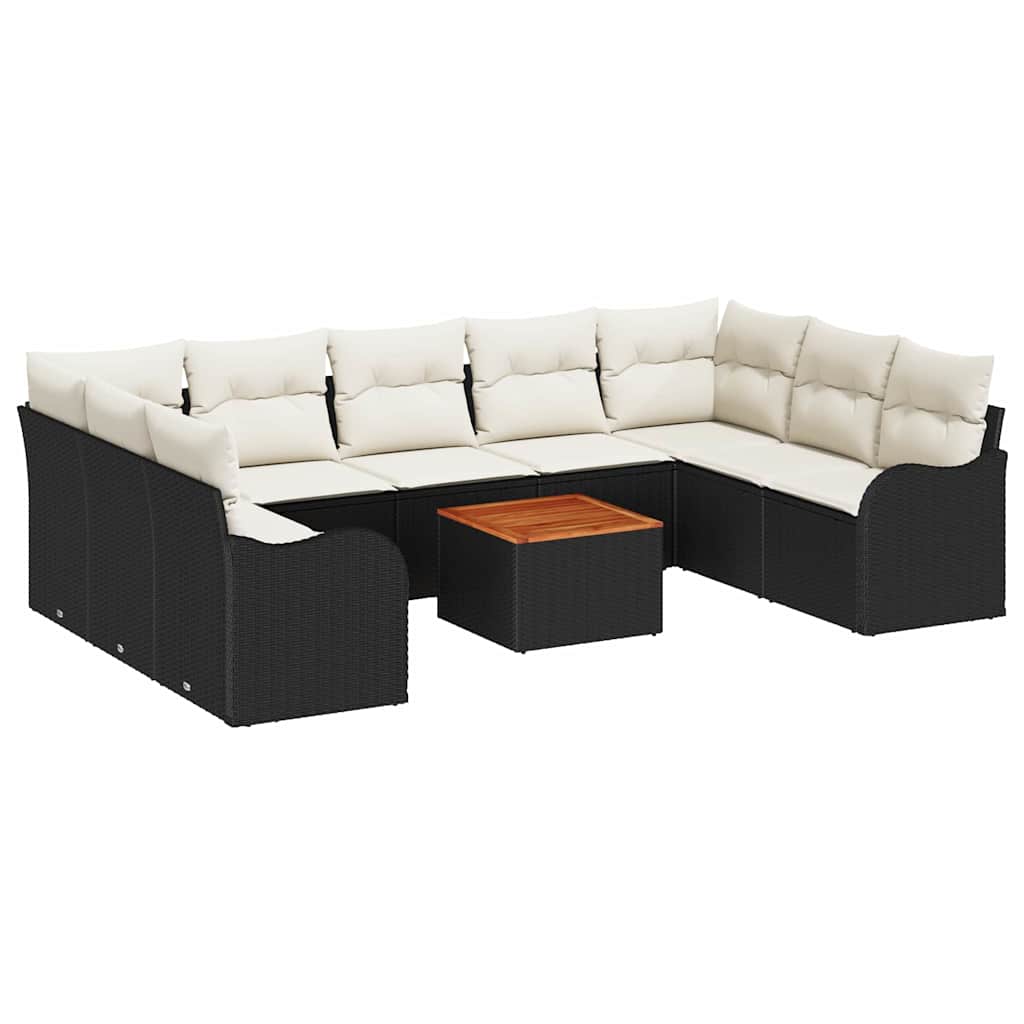Set Divano da Giardino 10 pcs Nero e Crema polyrattan | homemem39