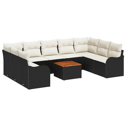 Set Divano da Giardino 10 pcs Nero e Crema polyrattan | homemem39