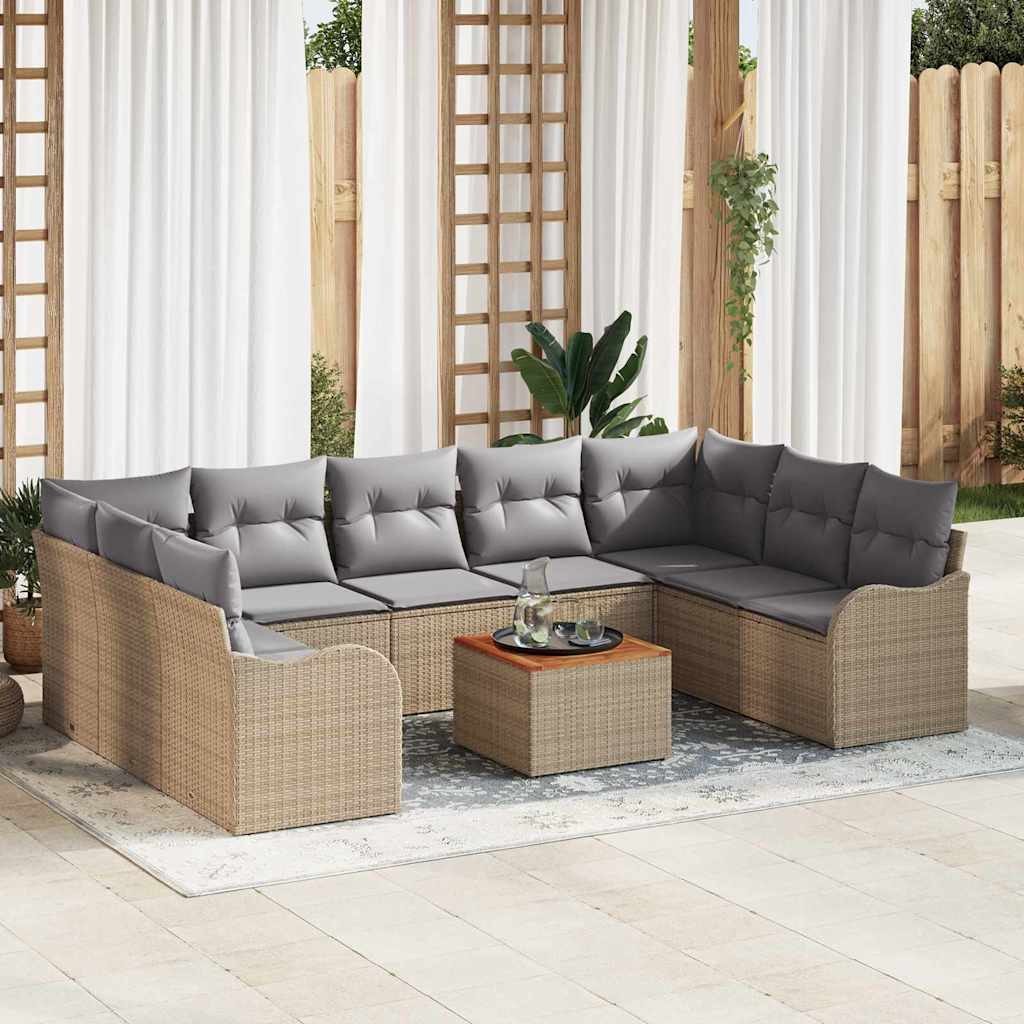Set Divano da Giardino 10 pcs Beige e Grigio Chiaro polyrattan | homemem39