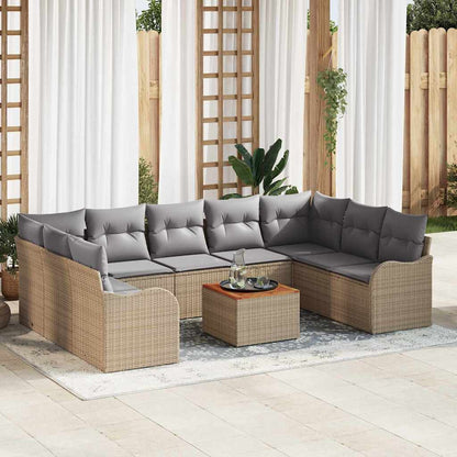 Set Divano da Giardino 10 pcs Beige e Grigio Chiaro polyrattan | homemem39