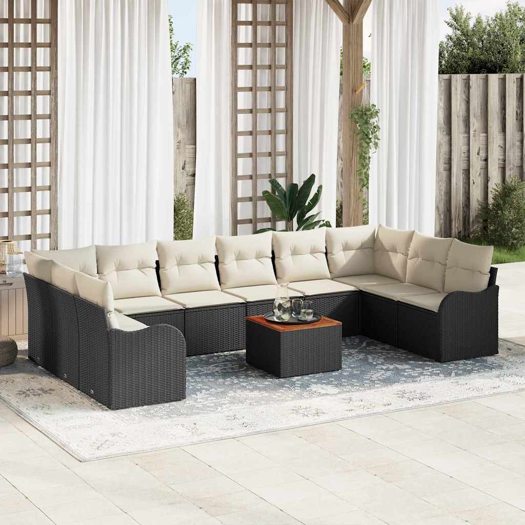 Set Divano da Giardino 11 pcs Nero e Crema polyrattan | homemem39