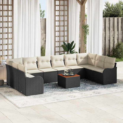 Set Divano da Giardino 11 pcs Nero e Crema polyrattan | homemem39