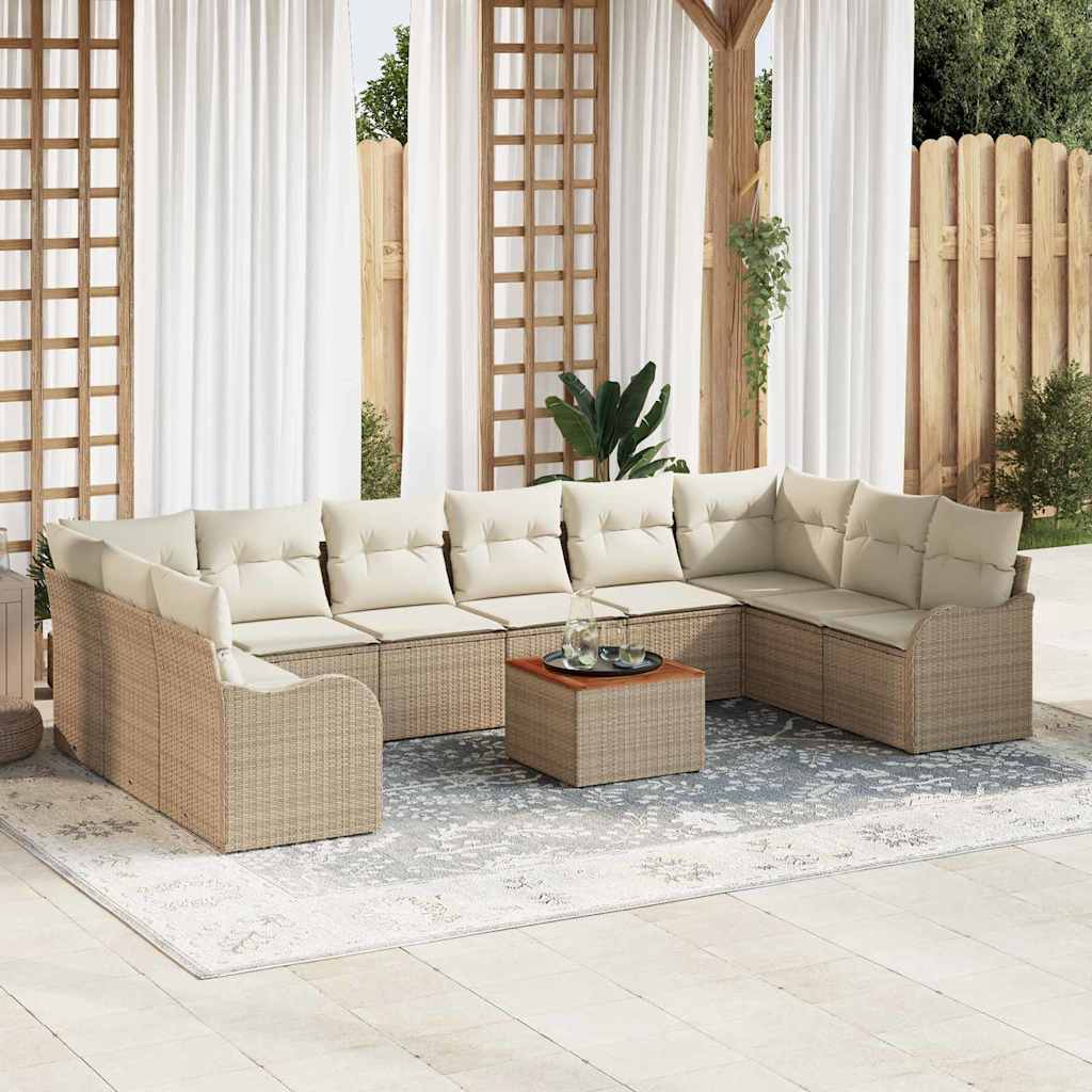 Set Divano da Giardino 11 pcs Beige e Crema polyrattan | homemem39