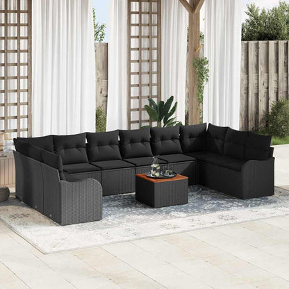 Set Divano da Giardino con archiviazione 11 pcs Nero polyrattan | homemem39